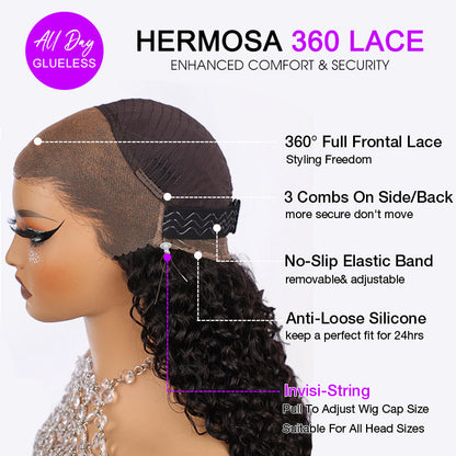 4C Kinky Edge Hairline Kinky Straight Invisi Strap Snug Fit 360 Transparent Lace Frontal Bleached Knots Pre Cut Lace Wig
