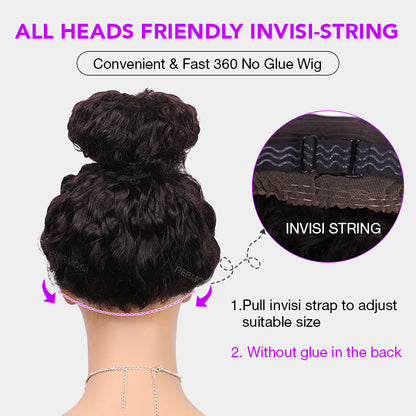 360 Full Lace Glueless Deep Wave Wigs with Invisi-String Snug Fit Pre-cut & Pre-bleached Human Hair Wig For Women