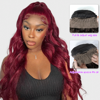 99J Burgundy Invisi-Pull String 360 Full Lace Frontal Wig Glueless HD Lace Human Hair Wigs