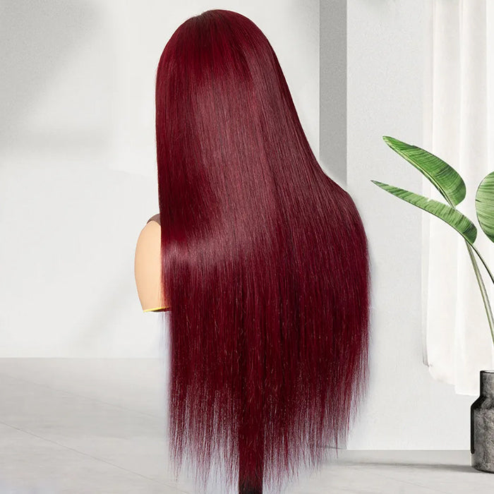 99J Burgundy Invisi-Pull String 360 Full Lace Frontal Wig Glueless HD Lace Human Hair Wigs