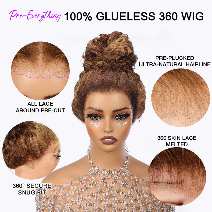 #4/27 Brown Highlights Straight Invisi Strap Snug Fit 360 Pre-Everything Glueless Lace Frontal Wig