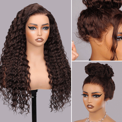 Glueless Invisi-String Snug Fit 360 HD Lace Frontal #4 Chocolate Brown Deep Wave Put on & Go Wigs