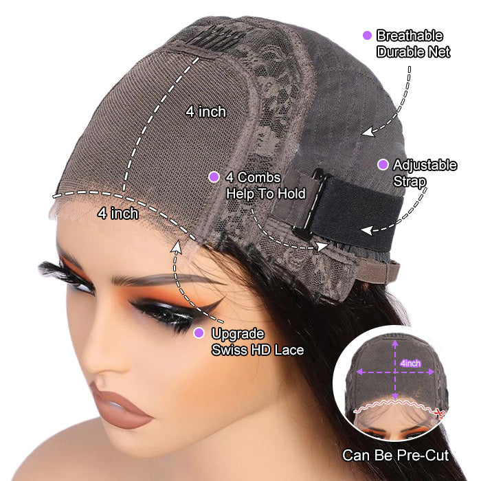 Glueless Water Wave 4x4 Pre Cut Lace Put on go® Wigs Pre Plucked & Pre Bleached Human Hair Wigs