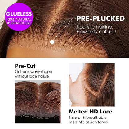 Glueless Invisi-String Snug Fit 360 HD Lace Frontal #4 Chocolate Brown Deep Wave Put on & Go Wigs