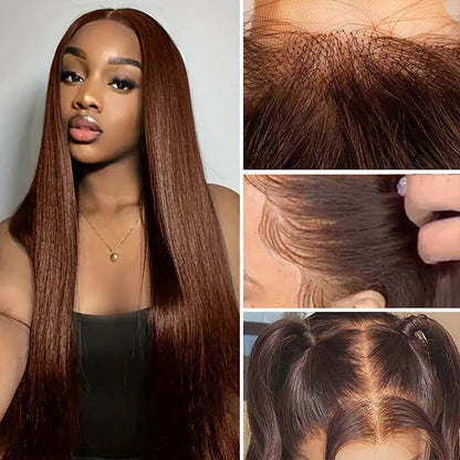 #4 Chocolate Brown 4x4/5x5 Invisible HD Lace Closure Human Hair Wigs With Pre Plucked Natural Hairline