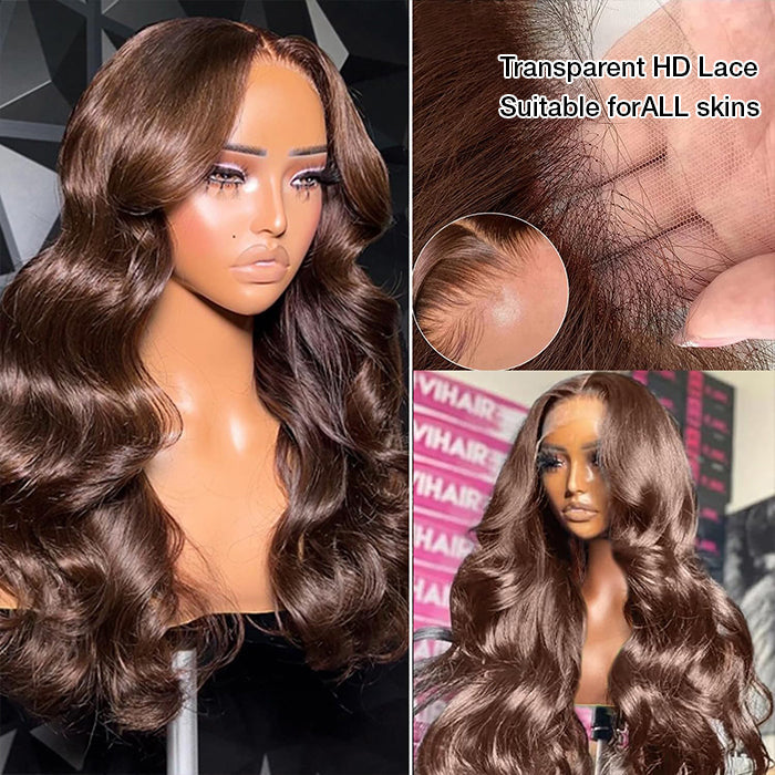 #4 Chocolate Brown 4x4/5x5 Invisible HD Lace Closure Human Hair Wigs With Pre Plucked Natural Hairline