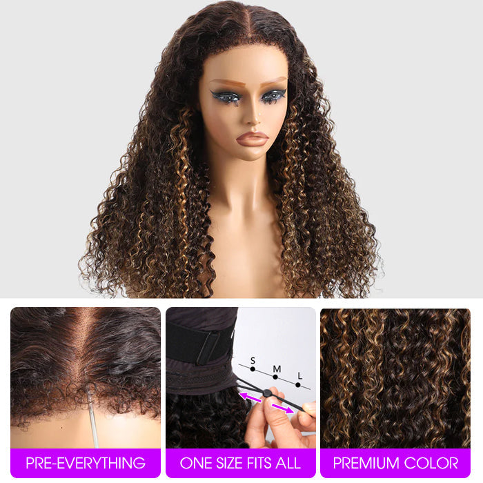 Brown Highlight Human Hair Curly Wigs with 4C Curly Edges Hairline Glueless 13x6 Full HD Lace Frontal Wig