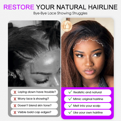4C Kinky Edge Hairline Kinky Straight Invisi Strap Snug Fit 360 Transparent Lace Frontal Bleached Knots Pre Cut Lace Wig