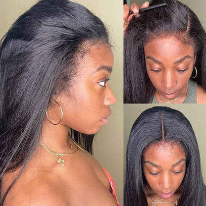 Glueless Kinky Straight Wig with Kinky Edge Hairline Fitted 13x6 360 HD Lace Human Hair Wigs For Women 220% Density