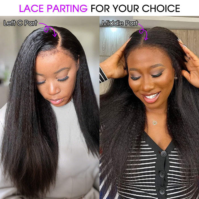 Glueless Kinky Straight Wig with Kinky Edge Hairline Fitted 13x6 360 HD Lace Human Hair Wigs For Women 220% Density