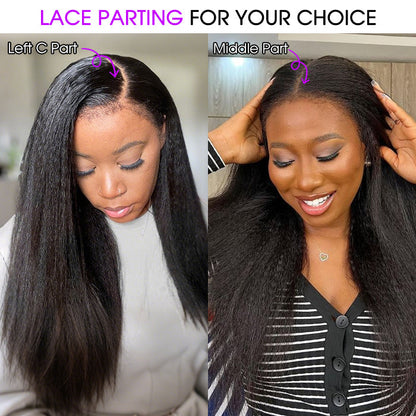 Glueless Kinky Straight Wig with Kinky Edge Hairline Fitted 13x6 360 HD Lace Human Hair Wigs For Women 220% Density
