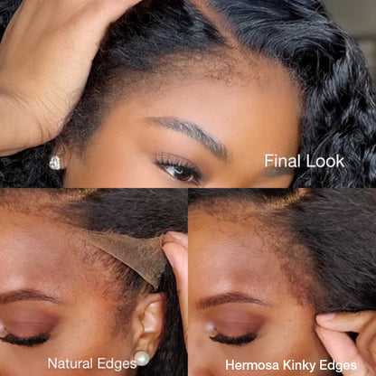 Glueless Kinky Straight Wig with Kinky Edge Hairline Fitted 13x6 360 HD Lace Human Hair Wigs For Women 220% Density