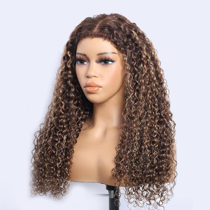 Glueless 4c Edge Blonde Highlight Curly Human Hair Lace Wig 13X4 13X6 Undetectable HD Lace Front Wig