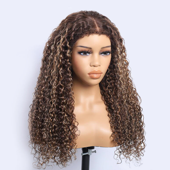 Glueless 4c Edge Blonde Highlight Curly Human Hair Lace Wig 13X4 13X6 Undetectable HD Lace Front Wig
