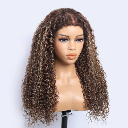 Glueless 4c Edge Blonde Highlight Curly Human Hair Lace Wig 13X4 13X6 Undetectable HD Lace Front Wig