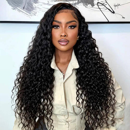 Deep Wave Glueless Wig With Elastic Drawstring 8x5 Closure HD Lace Human Hair Pre Everything Wigs No Skills Needed
