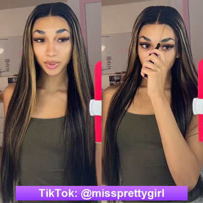 20 inch=$109 Balayage 1B/27 Highlight Body Wave Glueless Pre-Cut 8x5 HD Lace Closure Human Hair Wigs 180% Density