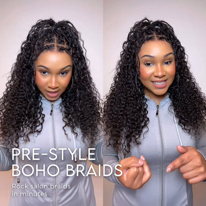 $100 off Flash Sale | Knotless HD Lace Human Hair Braided Curly Wig Glueless 8x5 HD Lace Wigs Pre-Cut Lace