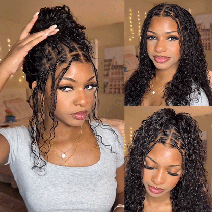 $100 off Flash Sale | Knotless HD Lace Human Hair Braided Curly Wig Glueless 8x5 HD Lace Wigs Pre-Cut Lace