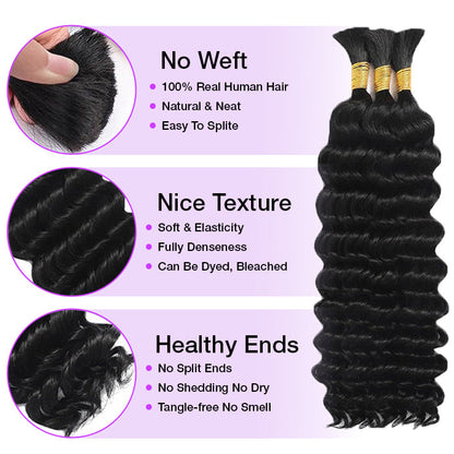 Deep Wave Bulk Hair For Boho Knotless Braiding 100% Human Hair