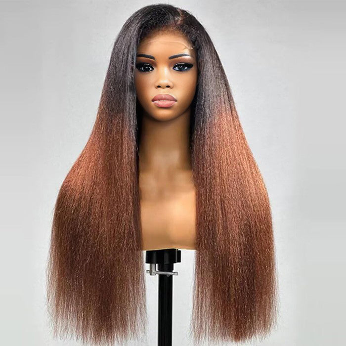 4C Kinky Edge Hairline Kinky Straight Invisi Strap Snug Fit 360 Transparent Lace Frontal Bleached Knots Pre Cut Lace Wig