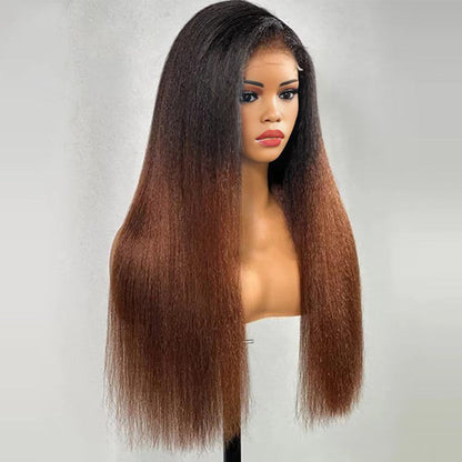 4C Kinky Edge Hairline Kinky Straight Invisi Strap Snug Fit 360 Transparent Lace Frontal Bleached Knots Pre Cut Lace Wig