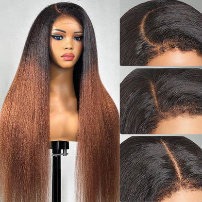 4C Kinky Edge Hairline Kinky Straight Invisi Strap Snug Fit 360 Transparent Lace Frontal Bleached Knots Pre Cut Lace Wig