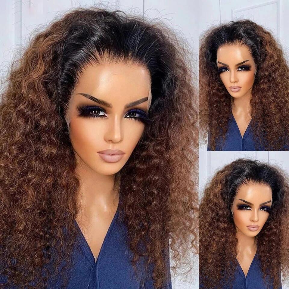 300 Density Ombre Brown Preplucked Water Wave HD Lace Front Human Hair Wigs