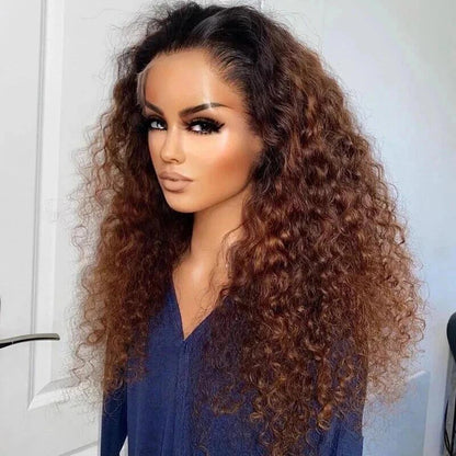 300 Density Ombre Brown Preplucked Water Wave HD Lace Front Human Hair Wigs