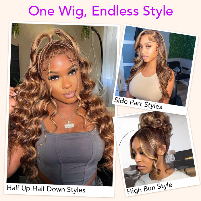 Body Wave Highlight Ombre Color Invisi Strap Snug Fit 360 Skin Lace Frontal Wig Glueless Human Hair