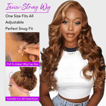 Body Wave Highlight Ombre Color Invisi Strap Snug Fit 360 Skin Lace Frontal Wig Glueless Human Hair