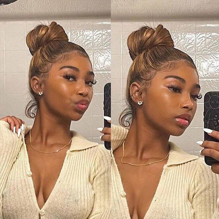 #4/27 Brown Highlights Straight Invisi Strap Snug Fit 360 Pre-Everything Glueless Lace Frontal Wig