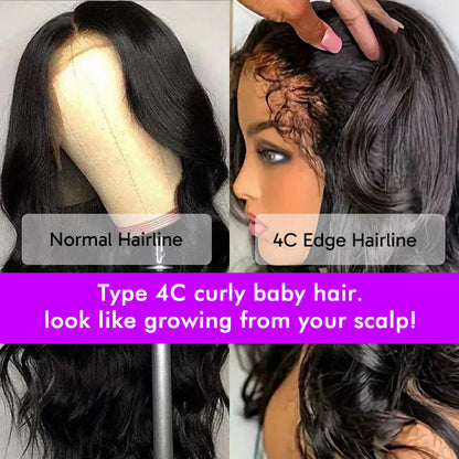 Natural 4C Edges Curly Baby Hair 13X6 HD Lace Front Human Hair Wigs Body Wave Wigs