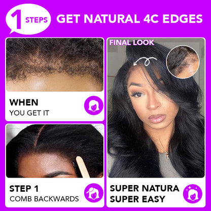 Natural 4C Edges Curly Baby Hair 13X6 HD Lace Front Human Hair Wigs Body Wave Wigs