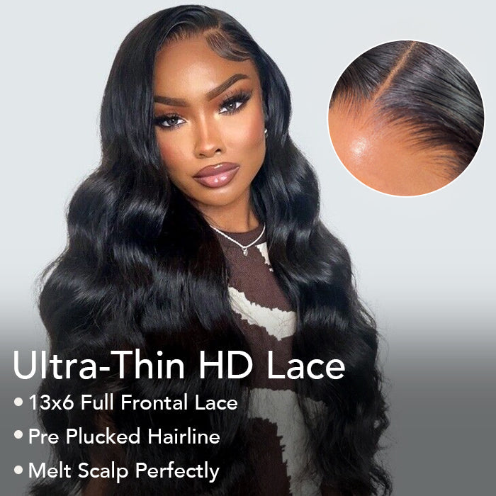 Drawstring Glueless Wig HD Lace Body Wave 13x6 Full Lace Frontal Wigs Friendly To All Heads