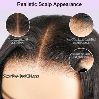 Natural Loose Body Wave Airy Curtain Bangs Human Hair Wigs Put on go® Glueless Wigs