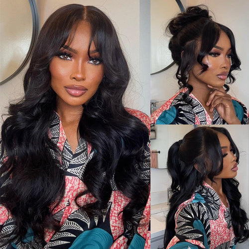 Curtain Bangs Body Wave Glueless 13x4 HD Lace Front Wig for Women 100% Human Hair Pre Plucked Pre Bleached