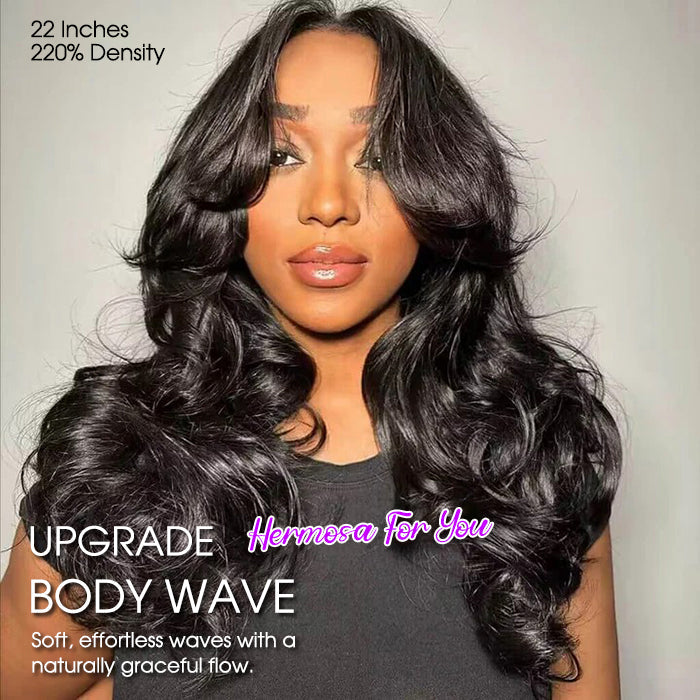 Free Auto-Curling Iron | Curtain Bangs Body Wave Glueless 8x5 HD Lace Wig 220% Density | Ship in 24H