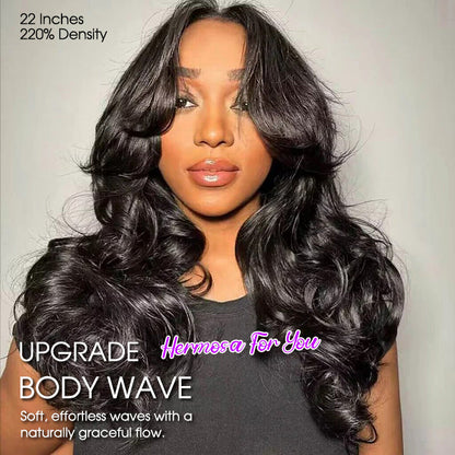 Free Auto-Curling Iron | Curtain Bangs Body Wave Glueless 8x5 HD Lace Wig 220% Density | Ship in 24H