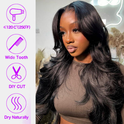 13x6 Full Lace Frontal Pre-Styled Loose Body Wave Wigs With Curtain Bangs Human Hair Pre Bleached Brailian Wigs For Women