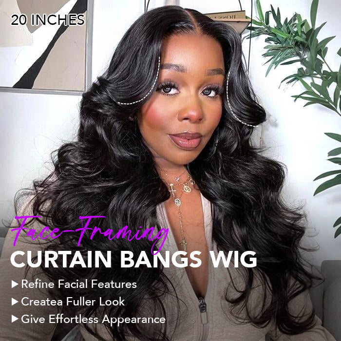13x6 Full Lace Frontal Pre-Styled Loose Body Wave Wigs With Curtain Bangs Human Hair Pre Bleached Brailian Wigs For Women