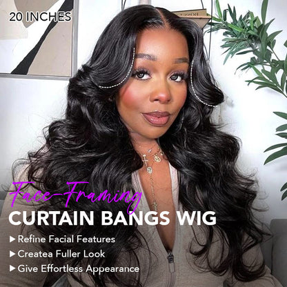 13x6 Full Lace Frontal Pre-Styled Loose Body Wave Wigs With Curtain Bangs Human Hair Pre Bleached Brailian Wigs For Women
