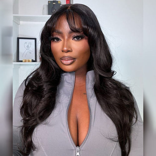Free Auto-Curling Iron | Curtain Bangs Body Wave Glueless 8x5 HD Lace Wig 220% Density | Ship in 24H