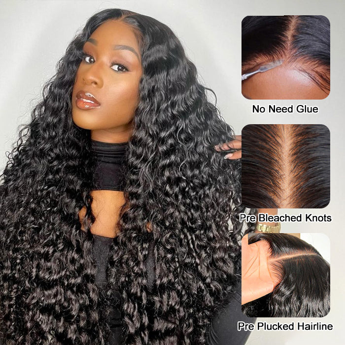 13x6 Pre-All Glueless Lace Frontal Wig Pre Cut Ear to Ear Lace Glueless Deep Wave Wigs