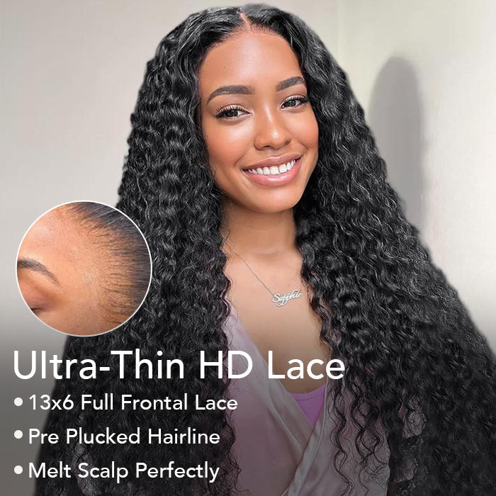 Skinlike HD Lace Brazilian Deep Wave Wigs Drawstring 13x6 Full Frontal Lace Wigs 100% Real Human Hair Wigs For Black Women