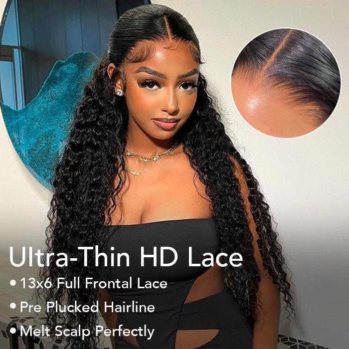 Deep Wave Wig Ear-to-ear Glueless 13x6 Full Frontal HD Lace Wig with Drawstring Friendly To All Heads