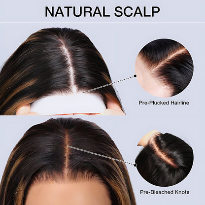 1B/30 Balayage Highlight Colored Body Wave 13x6 HD Lace Frontal Pre Plucked Human Hair Wigs
