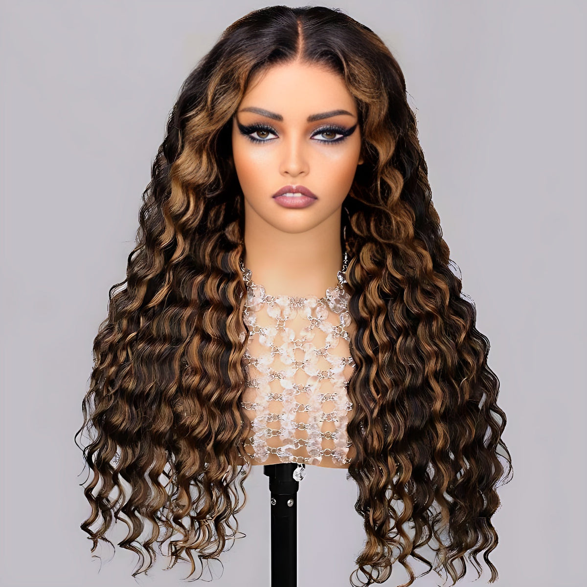 1B/30 Balayage Highlight Deep Wave Drawstring 13X6 Full HD Lace Frontal Human Hair Wigs