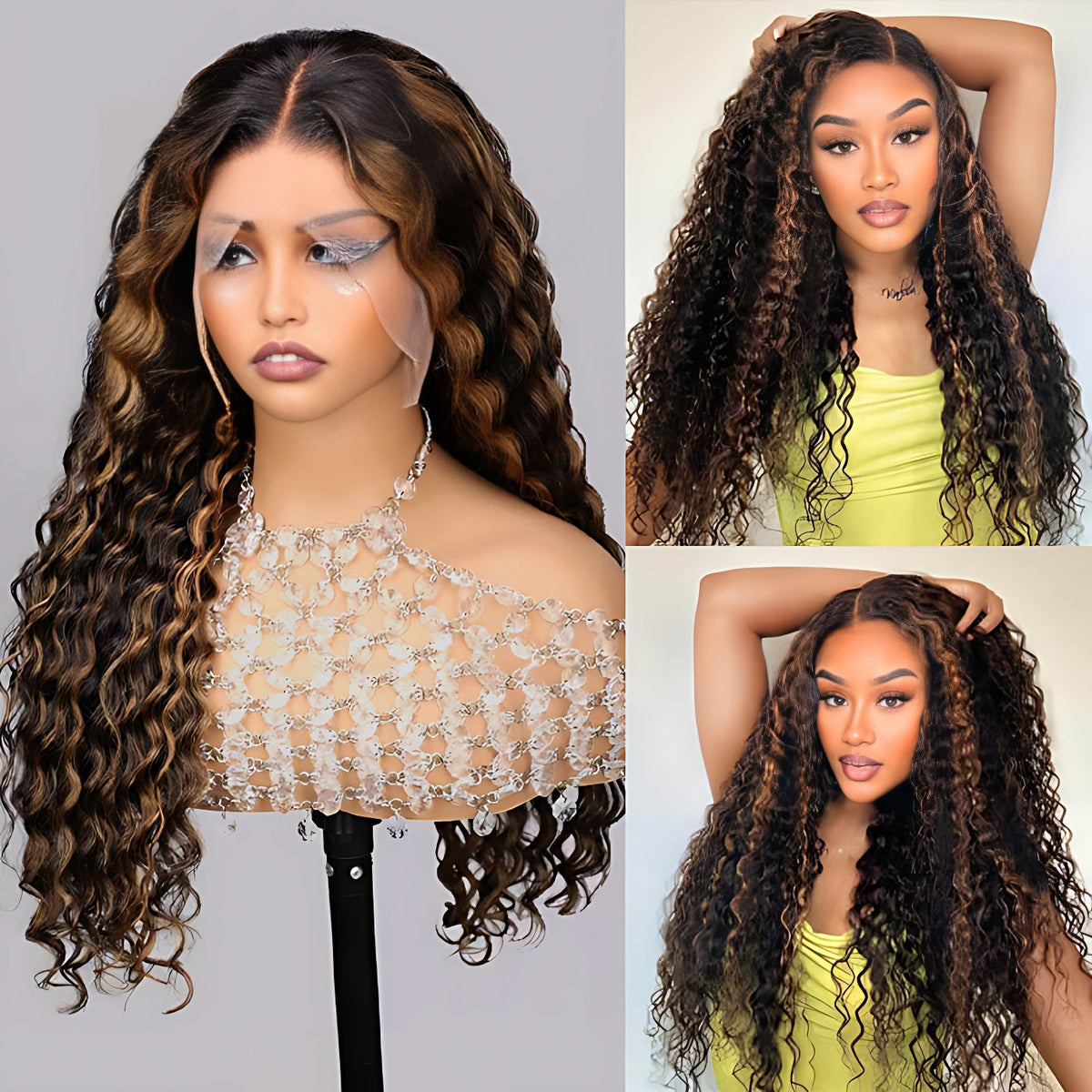 1B/30 Balayage Highlight Deep Wave Drawstring 13X6 Full HD Lace Frontal Human Hair Wigs