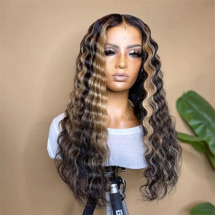 Blonde Highlight 8*5 Pre Cut HD Lace Closure Wigs Glueless Ready & Go Wig #MB/27 Color